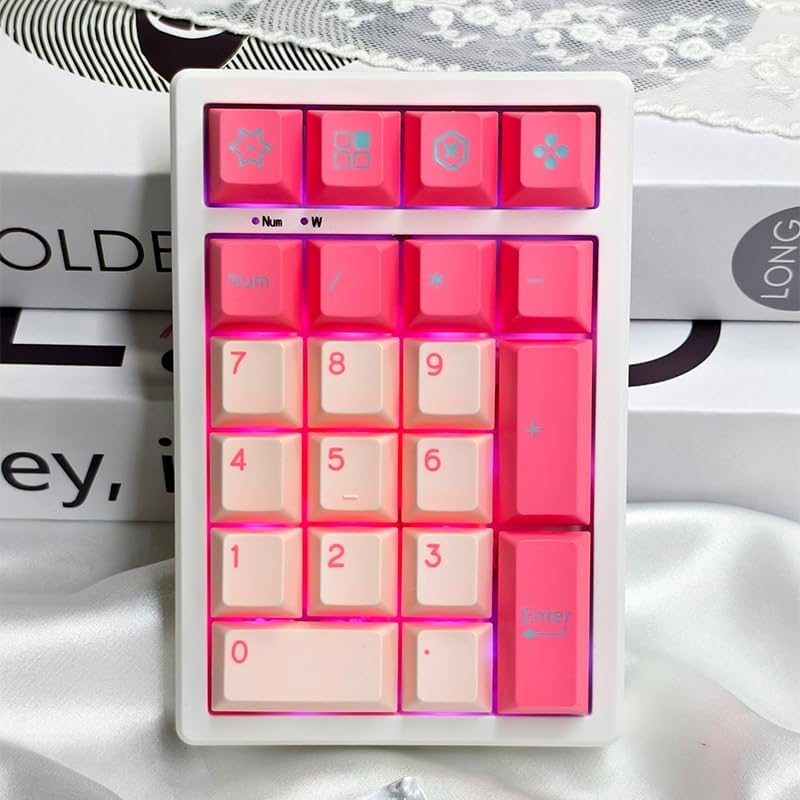 Boyi TD21 Hot Swap Numpad,21 Keys Mini Numpad Portable Keypad Bluetooth5.0/2.4G/Wired Number Pad Keyboard PBT Keycaps RGB Backlit Type-C Mini Keyboard (Pink Cherry Keycaps) - Image 2